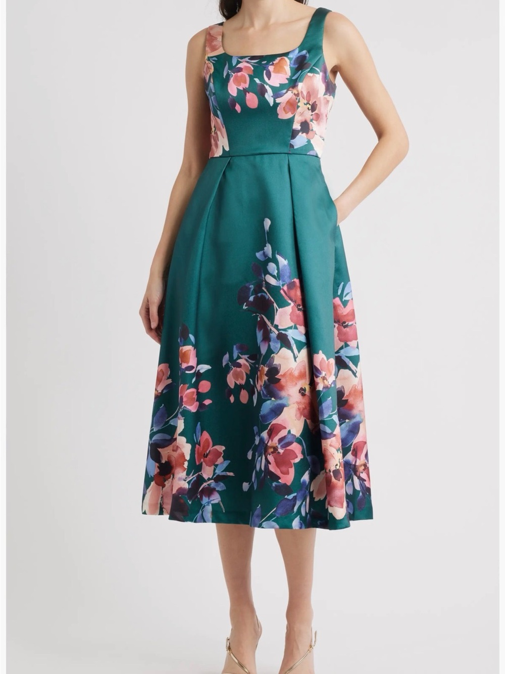Julia Jordan Floral Pleated Fit & Flare Midi Dress, Size 10